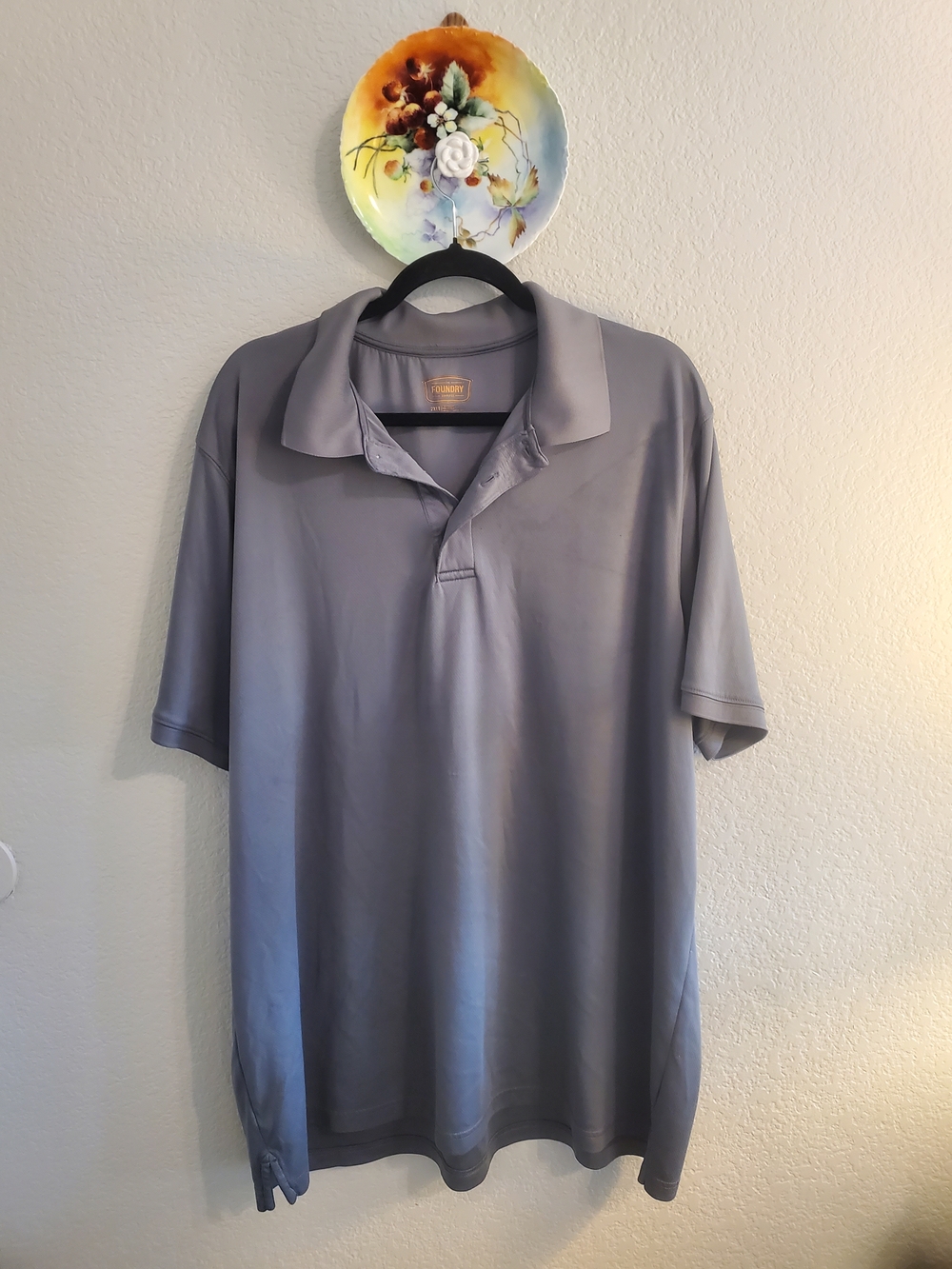 Gray short-sleeve polo The Foundry Supply Co Collared neckline button-up 2XLT